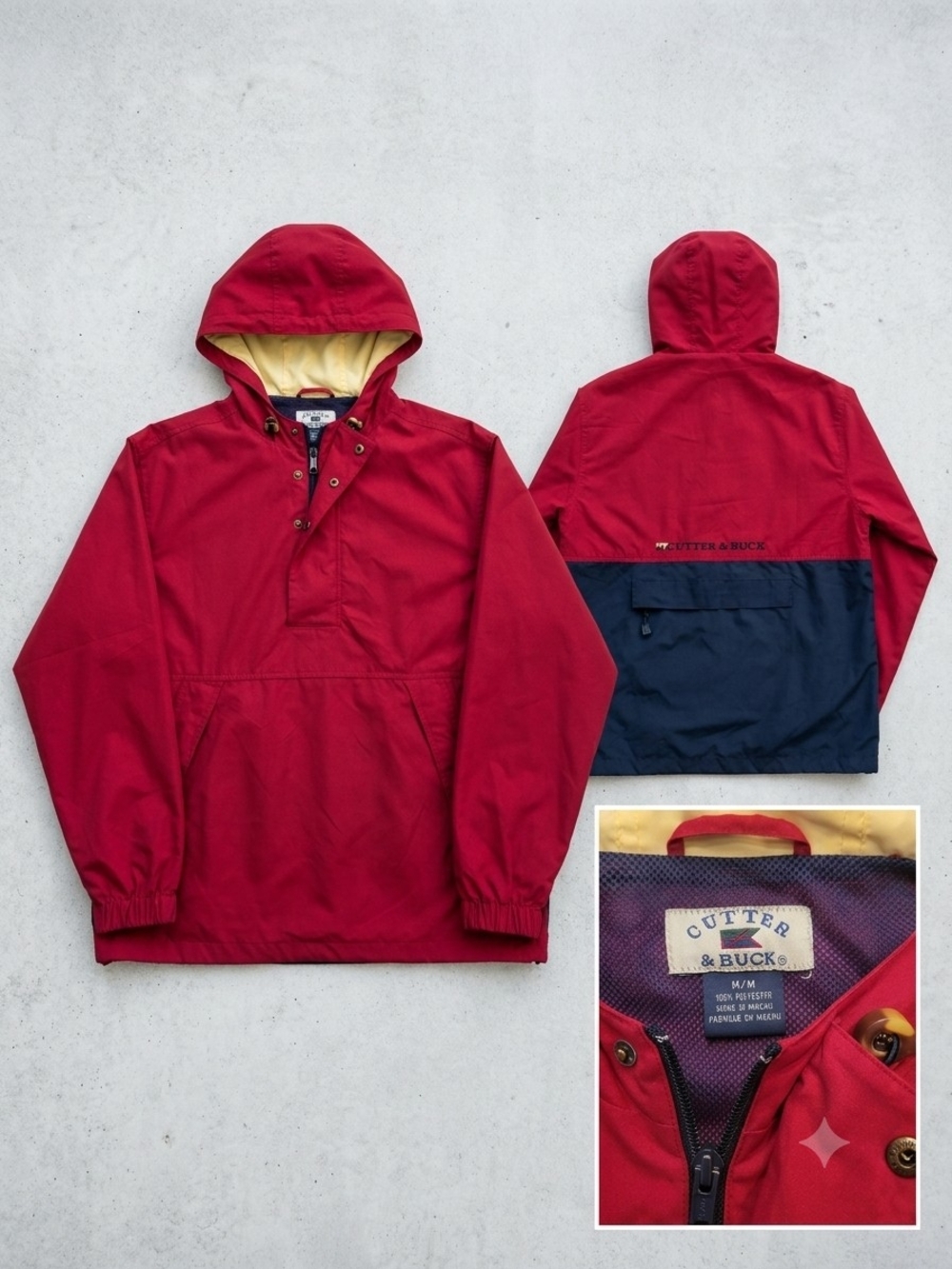 Cutter & Buck Red Pullover Anorak / Jacket with Navy Panel